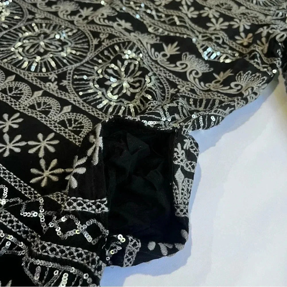 Superdry Women's 10 Shirt Casual Dress embroidered black silver mid new years - Picture 8 of 9